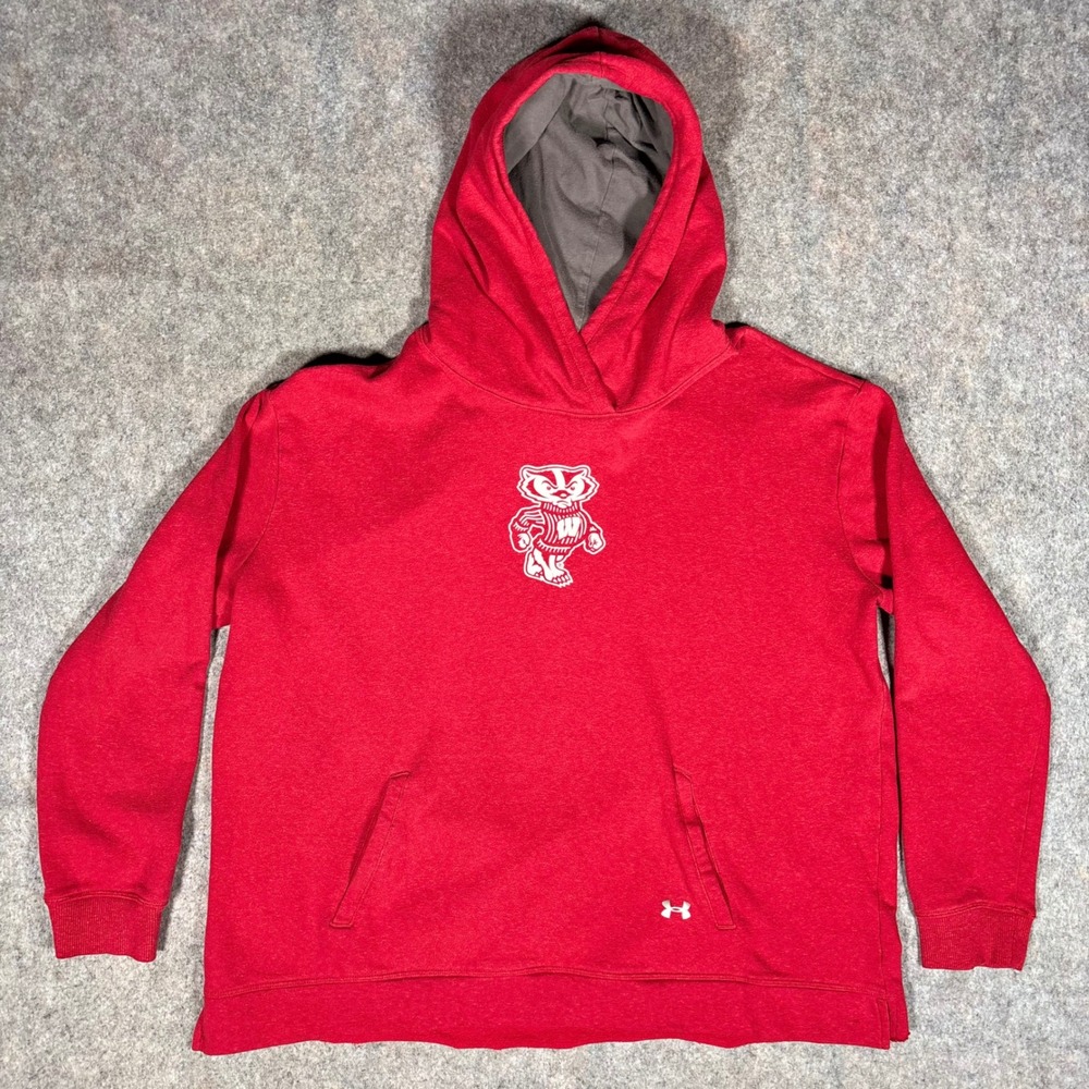 Under Armour Wisconsin Badgers Hoodie Youth XL Red ColdGear Bucky Sweatshirt
